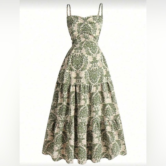 SHEIN Dresses & Skirts - Floral Green and Cream Maxi Dress